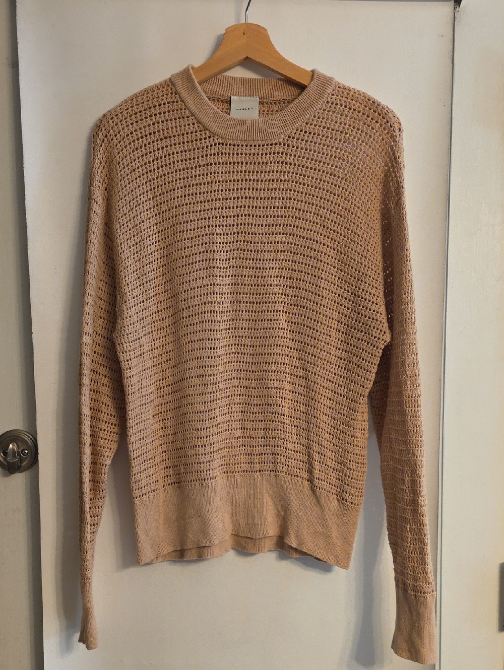 Varley Open-Knit Crewneck Sweater in Light Beige